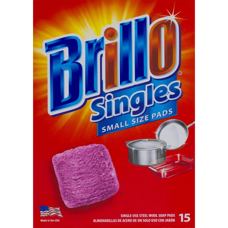 Brillo Single Use Steel Wool Soap Pads, Smaller Size Original Red Scent, 15 Count Pack of 1 - Image 3